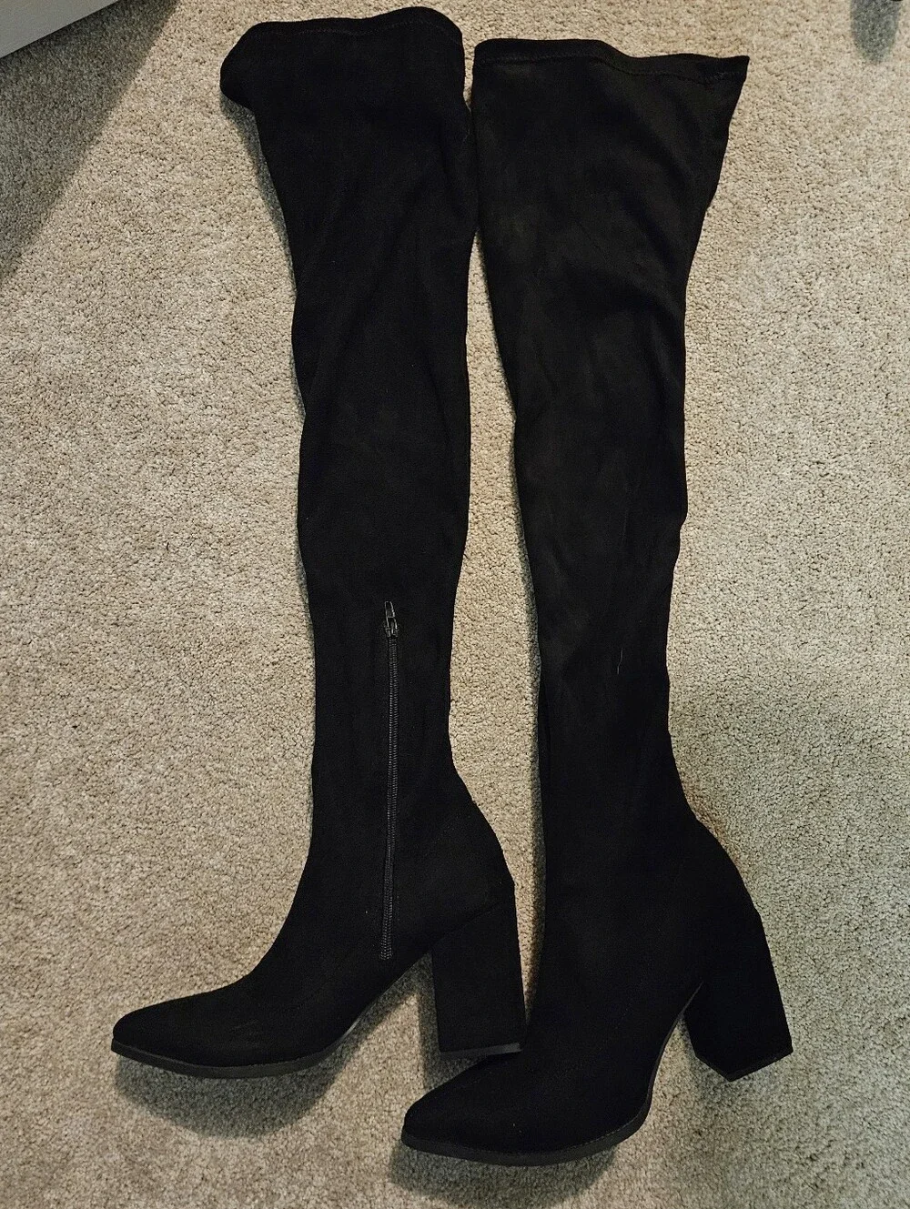 Women's Black Over-the-Knee Block Heel Boots